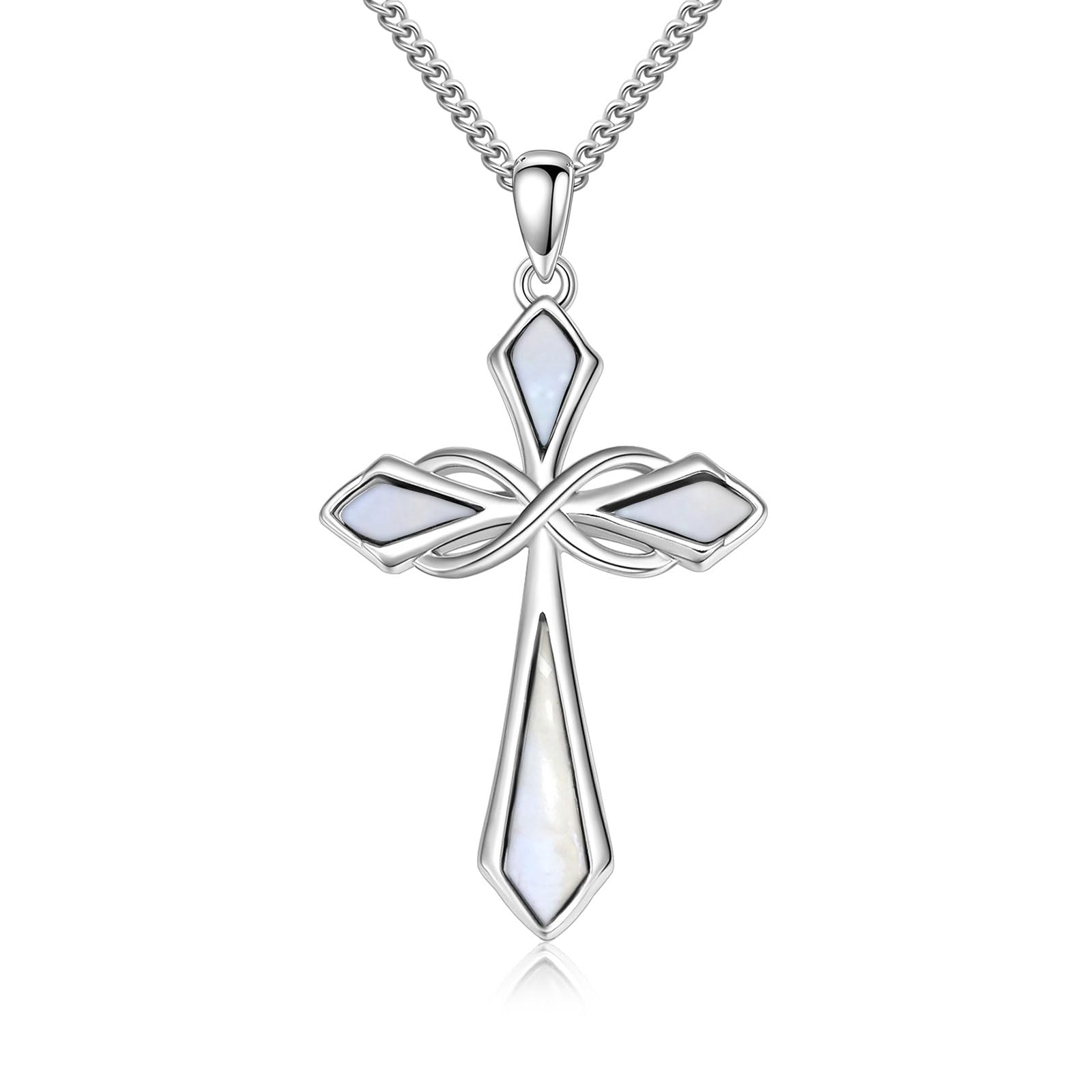 Genuine Turquoise Cross Necklace for Women Infinity 925 Sterling Silver Green St