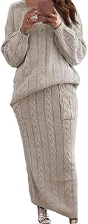 ORANDESIGNE Women's Knitted Dress, Two-Piece Suit, Pullover Top and Midi Knitted Skirt, Bodycon, 2-Piece Set, Midi Dress, Turtleneck Jumper Dress