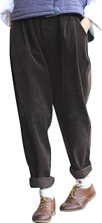 Youlee Women's Elastic Waist Corduroy Trousers with Pockets