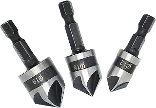 3-Piece Hex Shank Countersink Drill Bit Set for Woodworking - 12mm, 16mm, 19mm Sizes, 90 Degree Flute, High Carbon Steel