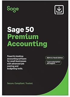 SAGE 50 Premium Accounting 2024 U.S. Retail Edition 1-User | PC Download | 1-user, 1-year subscription with job costing, inventory management, financial reporting, and small business accounting tools.