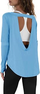Tankaneo Women Workout Shirts Open Back Casual Long Sleeve Boat Neck Athletic Gym Yoga Shirts with Thumb Holes
