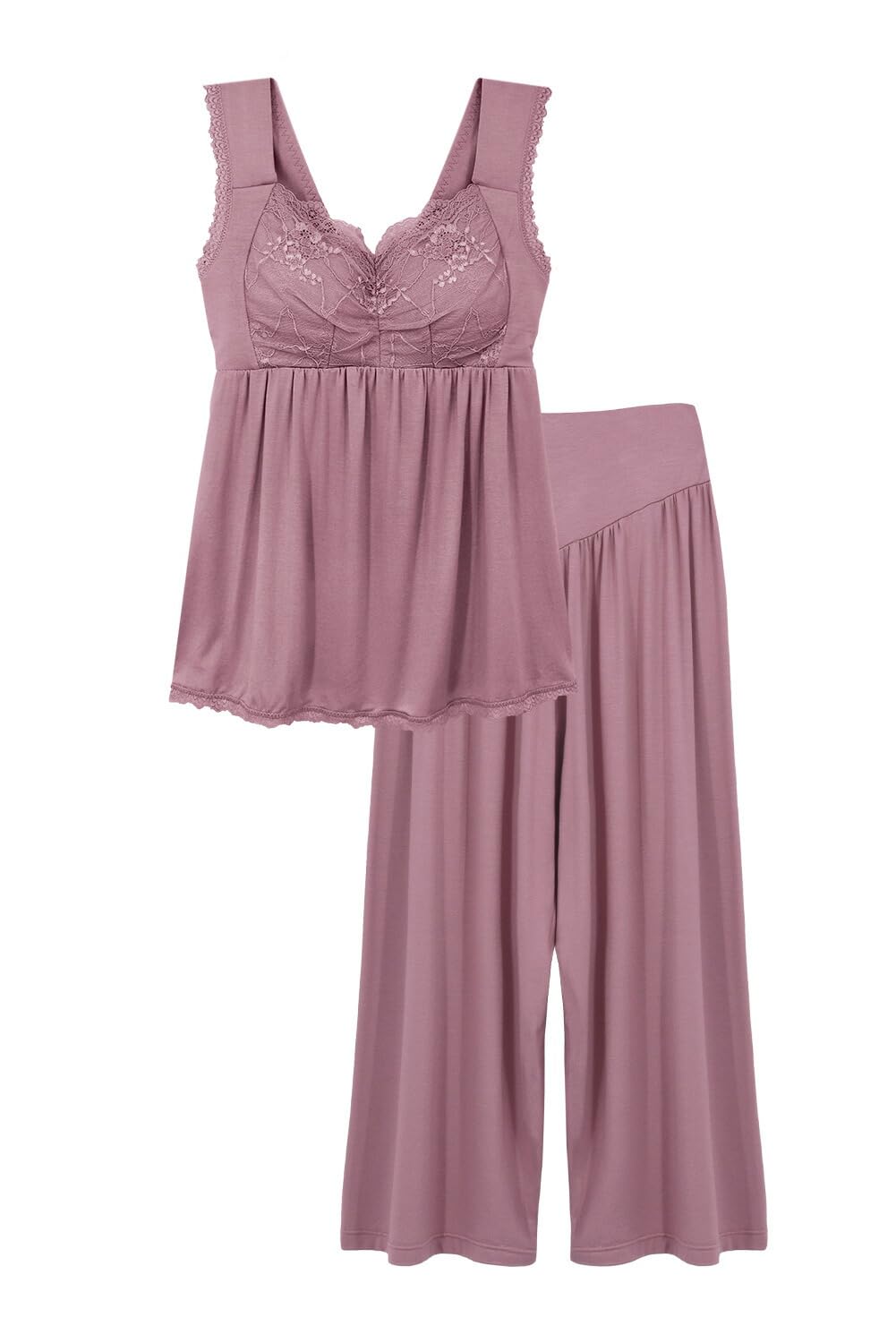 Two Hatch 8812slset Night Bra Integrated Cami & Cropped Pants, Top and Bottom Se