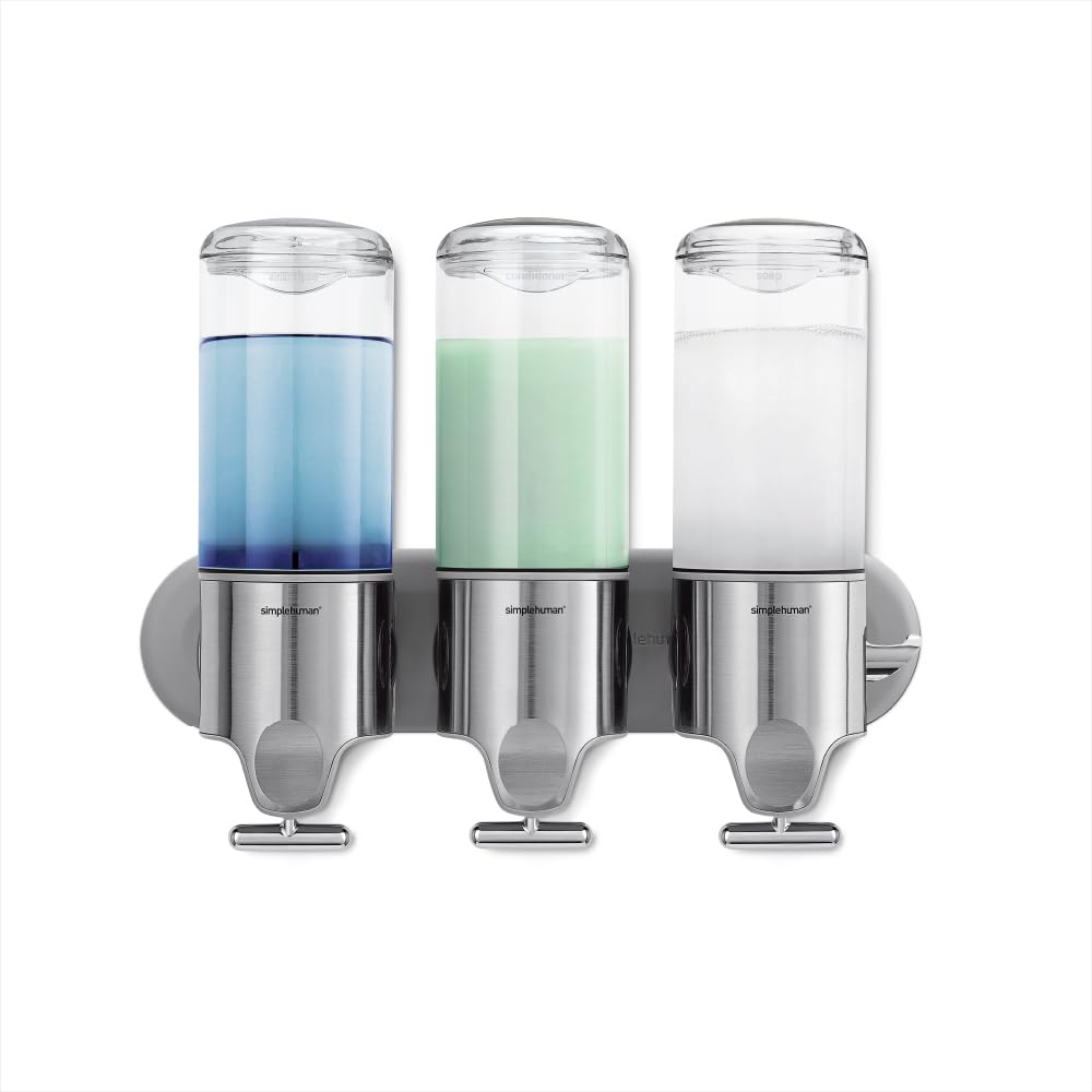 simplehuman 444ml Triple Wall Mounted Soap Dispenser Pump for Soap, Shampoo, Con