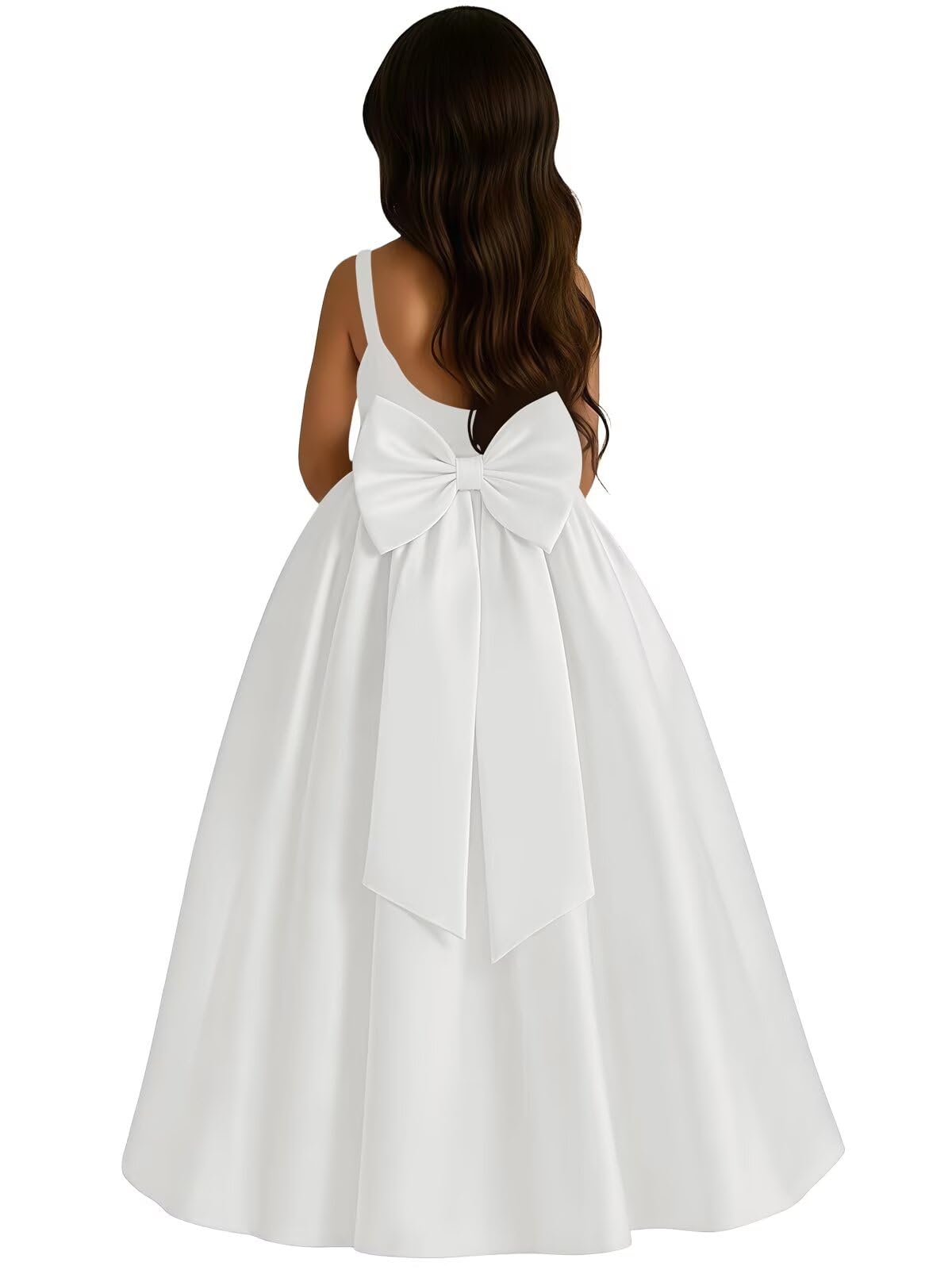 Satin Flower Girl Dress with Big Bow Elegant Sleeveless A-Line Ball Gowns Formal