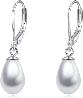 925 Sterling Silver Pearl Leverback Earrings Dangle Drop Jewelry Gifts for Women
