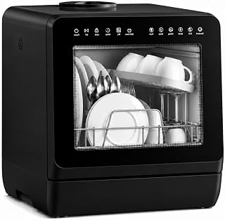 BEADSTER Countertop Dishwasher 5L Tank Water Softener No Hookup, Black | Countertop Dishwasher, 5L Tank, Water Softener, 8 Programs, No Hookup, Portable Mini Compact, ECO, Dorms, RVs, Black
