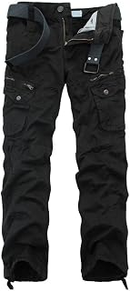 Ochenta Mens Casual Cargo Work Pants Cotton Pants with 8 Pockets (No Belt)