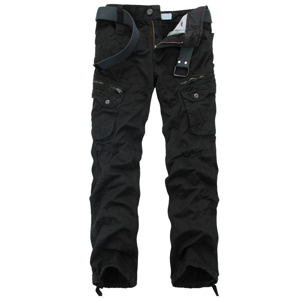 Ochenta Mens Casual Cargo Work Pants Cotton Pants with 8 Pockets (No Belt)