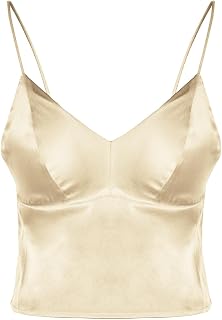 Real Mulberry Silk Bralette Camisole, Wireless V-Neck Crop Tank Top