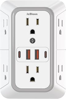 JcBlaon Outlet Extender Surge Protector - 6 Outlet Splitter with 4 USB Ports (2 USB C), Multiple Plug Expander Wall Charger, 3 Sided Multi Plug Wall Adapter Power Strip for Home Office Kitchen Travel