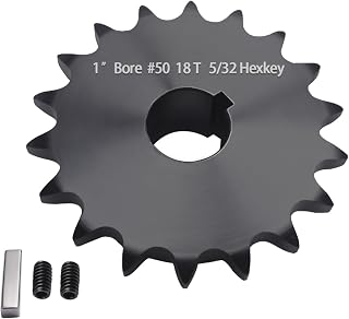 #50 Roller Chain Sprocket 18 Tooth 1" Bore (1/4" Keyway) Black Oxide with 2 Set Screws & Key for Conveyor Farm Equipment Packaging Industrial Heavy Duty Drive, Hardened Steel 50BS18-1