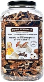 The Wild Mushroom Co Premium Dried Gourmet Mushroom Mix, 454g, Yellow Boletus, Portobello, Oyster, Porcini, Vegan, Gluten-Free, French Origin, Resealable Jar