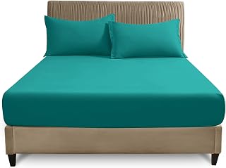 GC GAVENO CAVAILIA Single Fitted Sheet 25cm Deep | Deep Teal Polycotton Bed Sheet | Soft & Breathable Easy Care Bedding with Elastic Corners | Single Mattress Bottom Sheet - (90 x 190 cm)