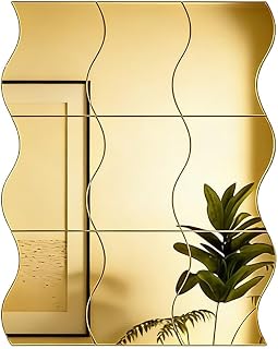 Suitable for gold wave acrylic wall mirror, home makeup mirror, laundry mirror, bathroom mirror, shaving mirror, bathroom, gym, dance studio, yoga studio, living room, bedroom