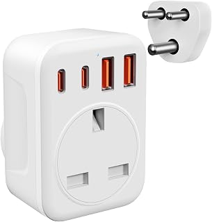 Omivine UK to South Africa Plug Adapter, 5 in 1 Type M SA Travel Power Adapter Converter mit 1 AC 2 USB-C 2 USB-A for South Africa, Lesotho, Mozambique, Namibia, Swaziland, Zimbabwe, etc (Type M)