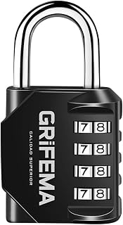 GRIFEMA GA1001-1 4-Digit Combination Locker Padlock Black | Zinc Alloy Lock for Garage, Gate, Shed, School, Gym