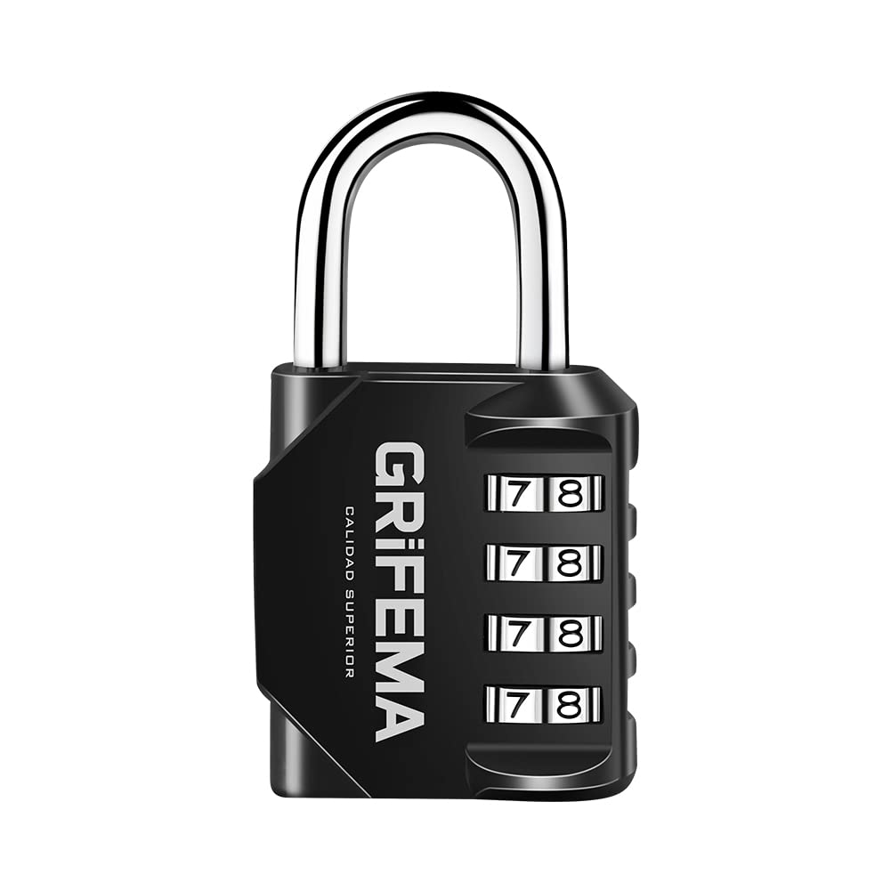 GRIFEMA GA1001-1 4-Digit Combination Locker Padlock Black | Zinc Alloy Lock for 