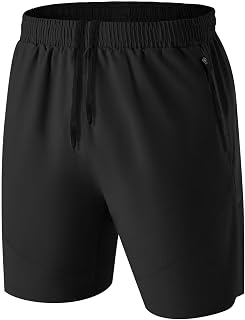 HMIYA Mens Running Shorts Sport Gym Breathable Zip Pockets