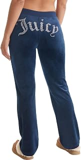 Juicy Couture Womens Rib Waist Velour Pants with Drawcord