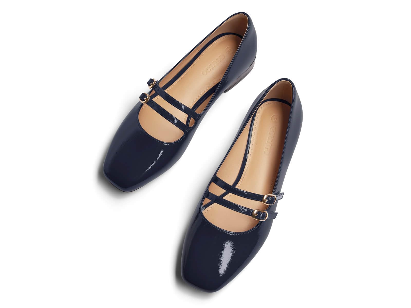 Coutgo Ballerine Mary Jane da donna, punta quadrata, doppia cinghia, senza lacci