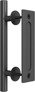 SMARTSTANDARD 12" Heavy Duty Barn Door Handle, Black, Two-Side Design,Round | Pull and Flush Hardware Set, Black Powder Coated Finish, Large Rustic Two-Side Design