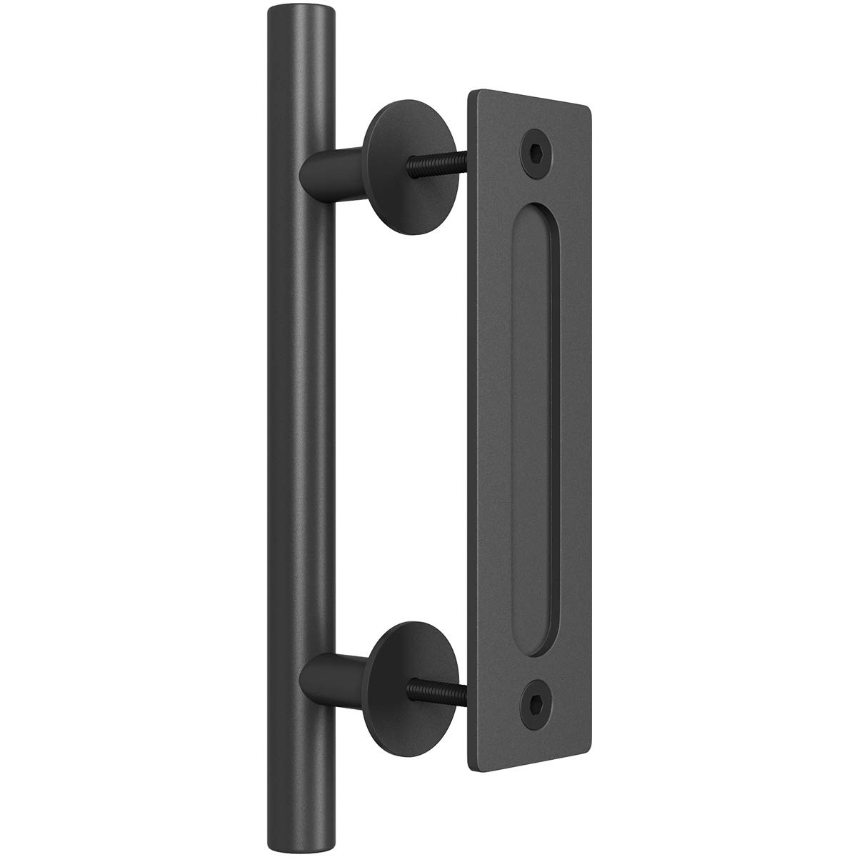 SMARTSTANDARD 12" Heavy Duty Barn Door Handle, Black, Two-Side Design,Round | Pu