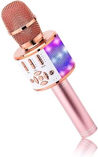 BONAOK Wireless Bluetooth Microphone, Kids Microphone with LED Lights, Mini Karaoke Machine for Party/Home/Birthday, Compatible with Bluetooth iOS Android (Pink)
