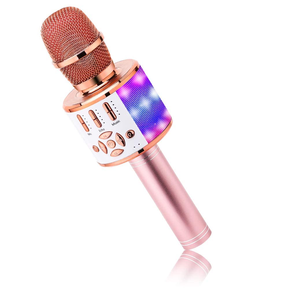BONAOK Wireless Bluetooth Microphone, Kids Microphone with LED Lights, Mini Kara