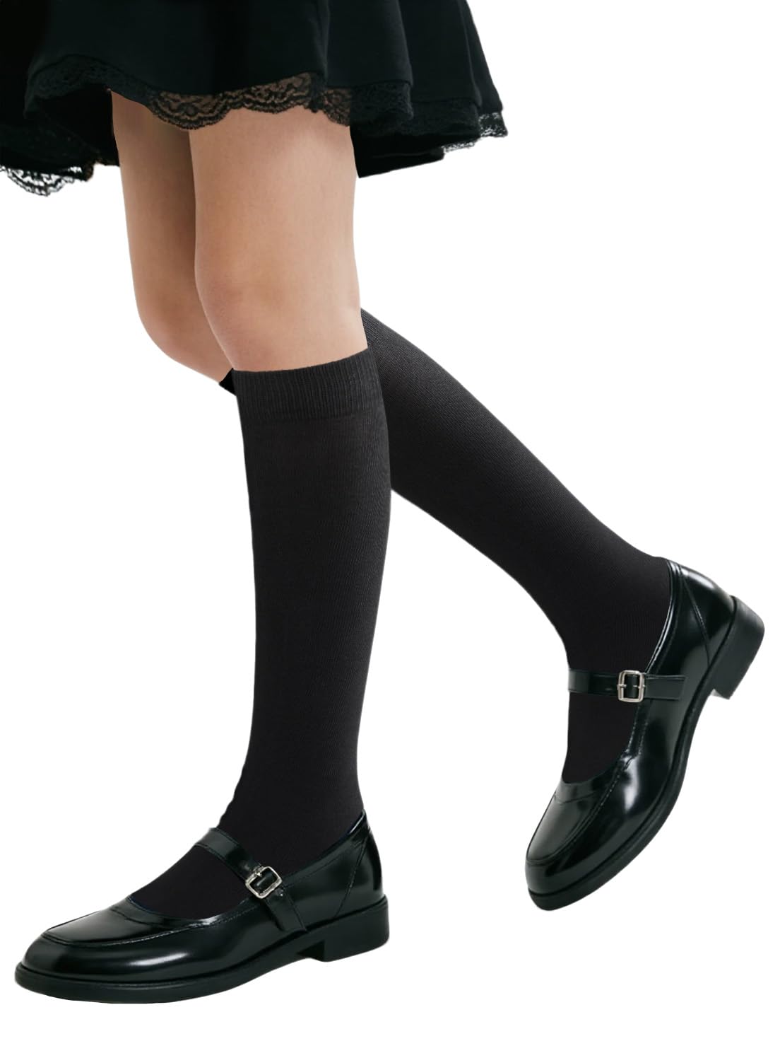 COTTON DAY Kids Girls Unisex School Knee High Socks Black White Navy 3 Pack | Na