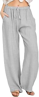 Loveimgs - Pantaloni da spiaggia da donna, casual, con elastico in vita, leggeri, in lino, con coulisse, State-o-motion U-bal, S