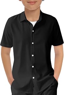 Haloumoning Boys Short Sleeve Dress Shirts Button Down Formal Uniform Shirt