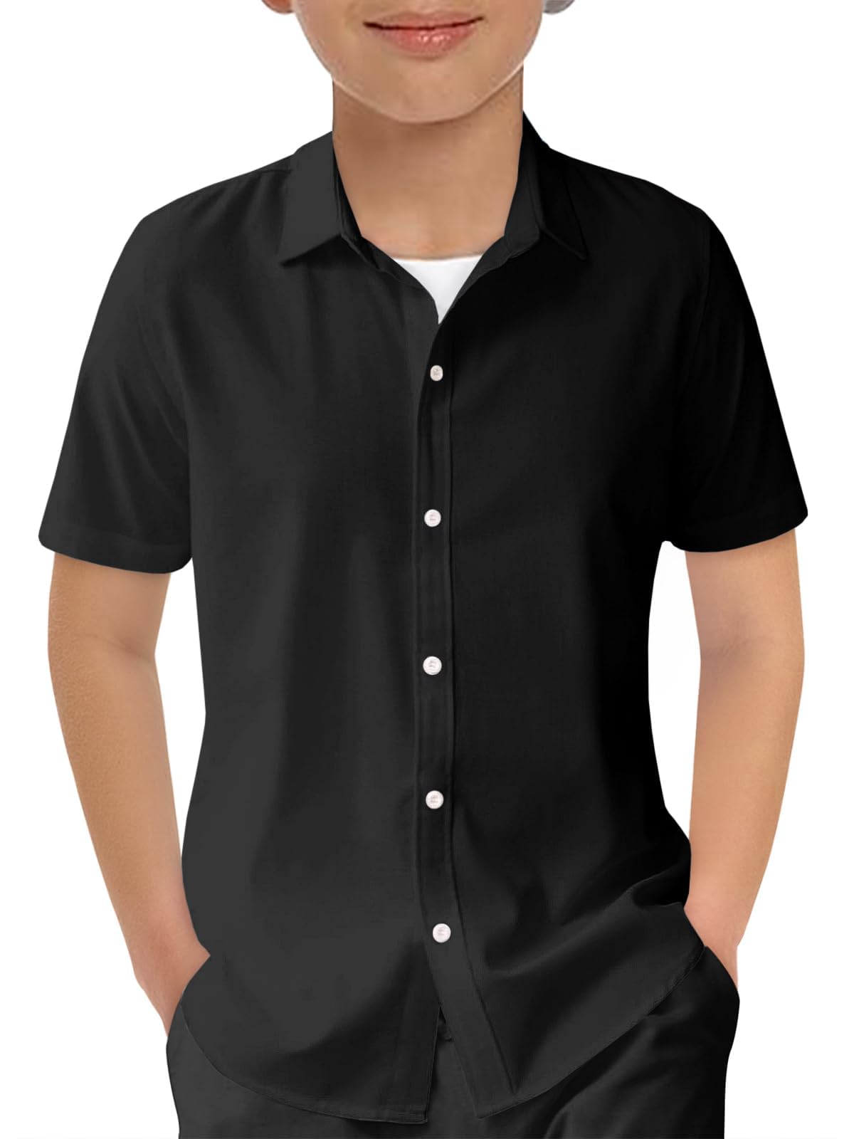 Haloumoning Boys Short Sleeve Dress Shirts Button Down Formal Uniform Shirt