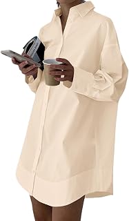 LYANER Women's Casual V-Neck Shirt Dress