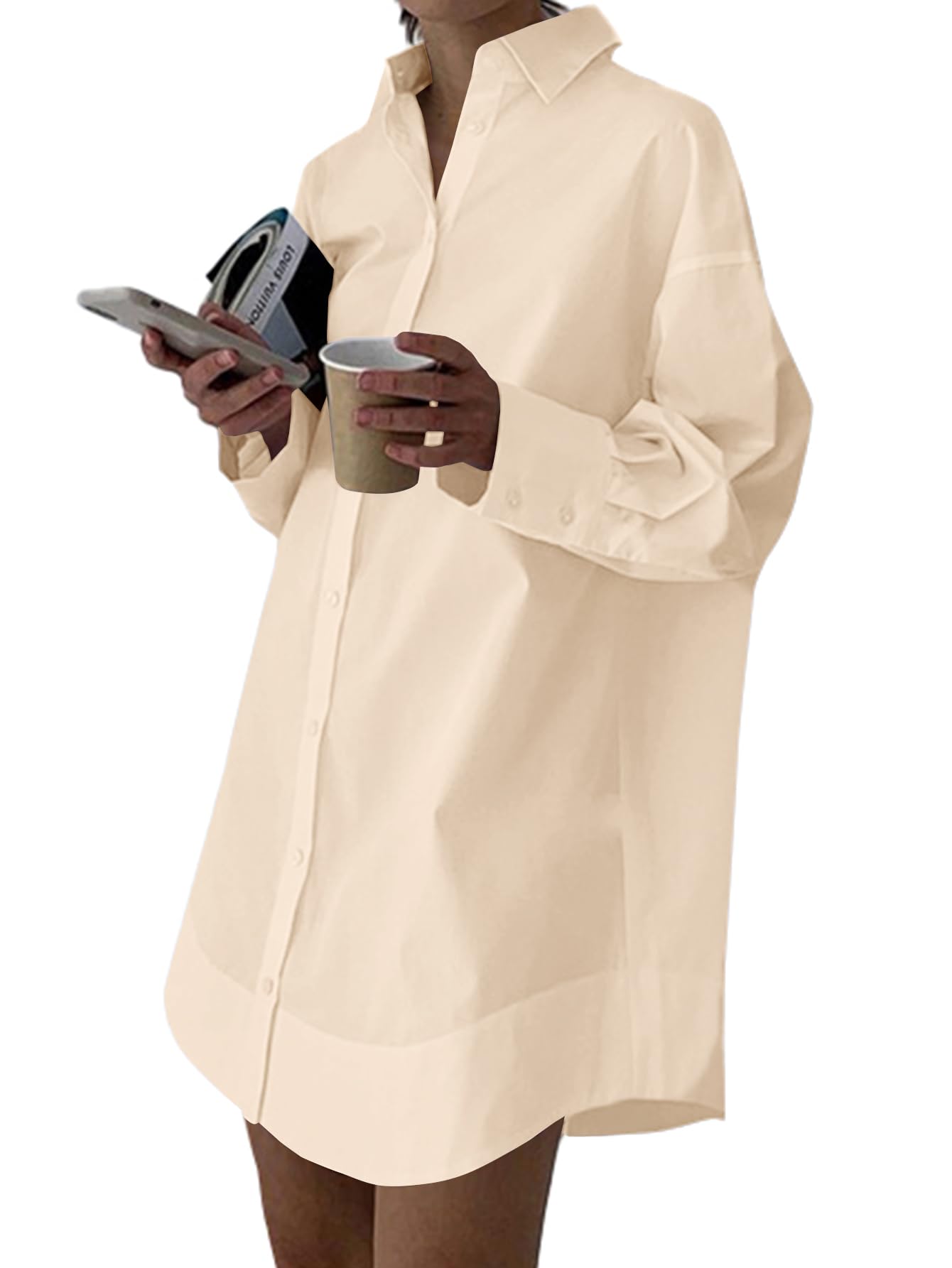 LYANER Women's Casual V-Neck Shirt Dress