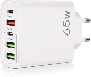 USB C Charger, 65W 5-Port Charger USB C with QC 3.0 Fast Charger, Multiple USB Plug, USB Power Supply for iPhone 15 14 13 12 11 Pro Max, Samsung, Mobile Phones