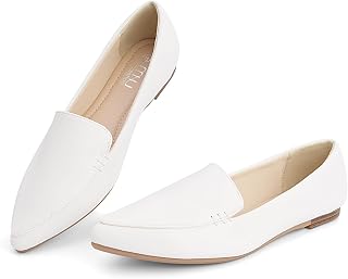 MUSSHOE Pointed Toe Flats for Women, Comfortable Business Casual Work Shoes, Slip On Loafers for Women with Arch Support, Office Walking Flats for All Day Standing