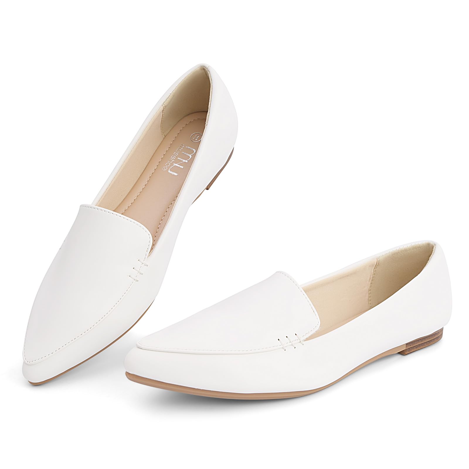 MUSSHOE Pointed Toe Flats for Women, Comfortable Business Casual Work Shoes, Sli