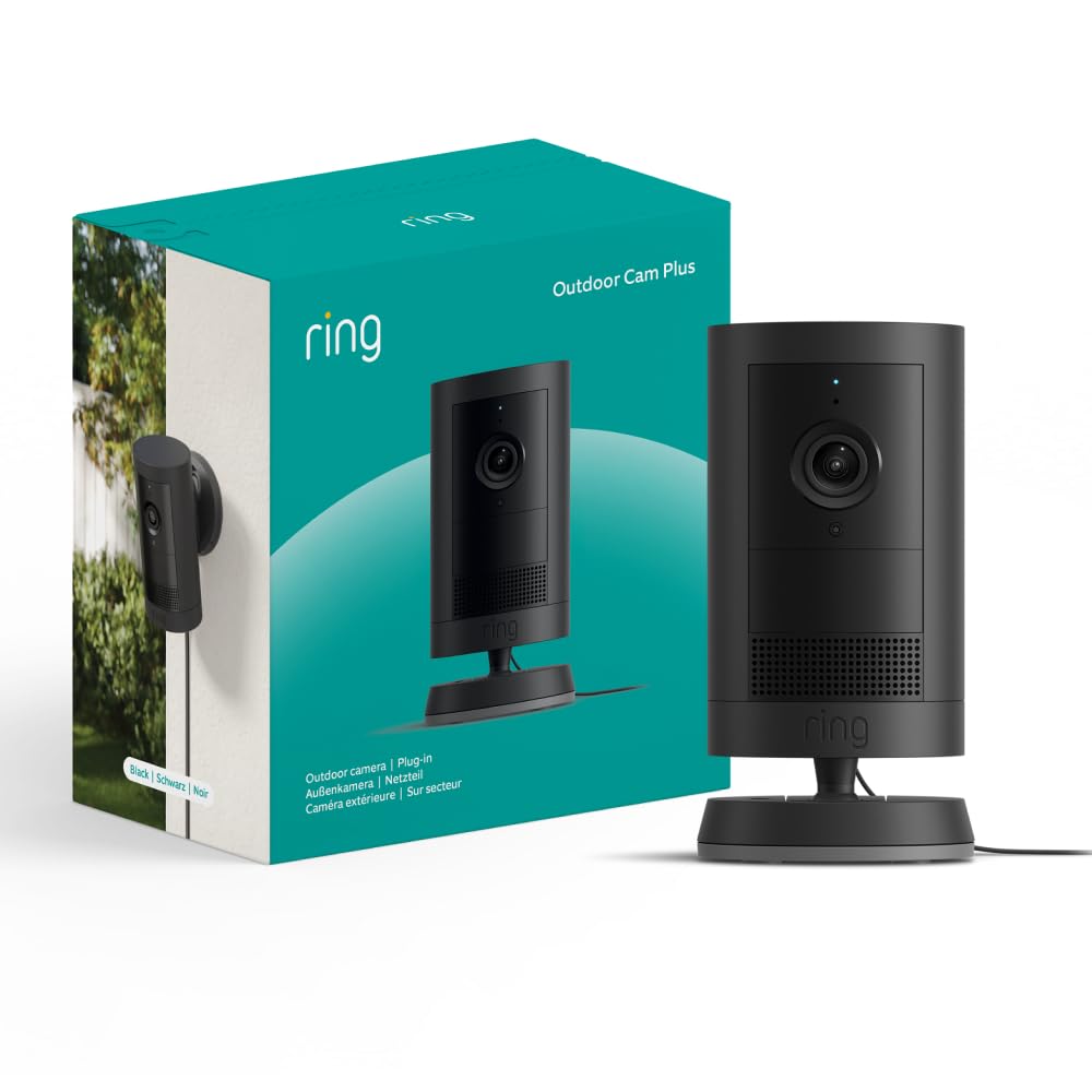 Ring Outdoor Camera Plus (newest gen) Plug-in | Wide-Angle 2K Video with Ring Vi