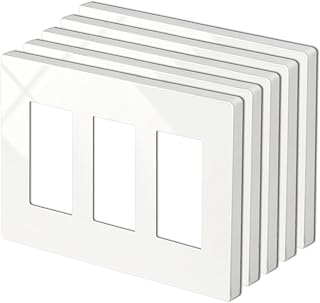 BESTTEN [5 Pack] 3-Gang Screwless Wall Plate, USWP4 White Series, Decorator Outlet Cover, 11.91cm x 16.61cm, for Light Switch, Dimmer, GFCI, USB Receptacle