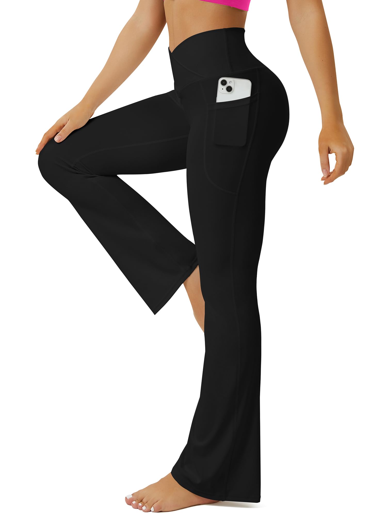 FOHOFO Yoga Pants Women, Flare Leggings for Women with Pockets Crossover High Wa