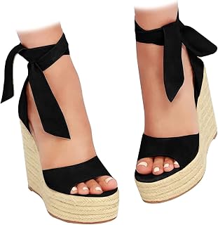 Women's Espadrilles Wedges Sandals Heels Open Toe Tie Lace Up Platform Ankle Strap Summer Dress Shoes