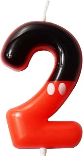 Black Red Numeral Birthday Cake Candles, White dots Cake Cupcake Decor for Boys Girls, Happy Cartoon Themed Birthday Party Decorations Supplies (Red Black, 2)