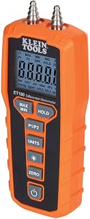 Klein Tools ET180 Digital Manometer, Air and Gas Pressure Tester | Differential Dual Port Pressure Gauge, Large LCD Display with Backlight