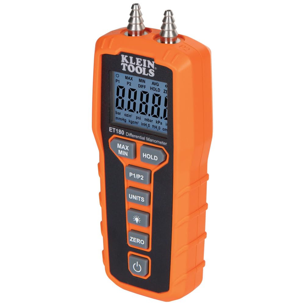 Klein Tools ET180 Digital Manometer, Air and Gas Pressure Tester | Differential 