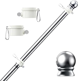 PHITRIC Flag Pole, Tangle Free Spinning Stainless Steel Rustproof Flagpole for 3x5 Sports Fan Outdoor Flags for Outside House (Silver, 5FT, Without Bracket)