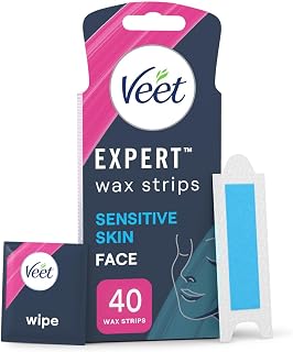 Veet Expert Face Cold Wax Strips, Sensitive Skin, 40 Strips, 4 Finish Wipes