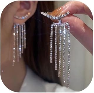 Silver Rhinestone Tassel Earrings for Women Fringe Dangle Drop Lightweight Earrings Jewelry Gifts