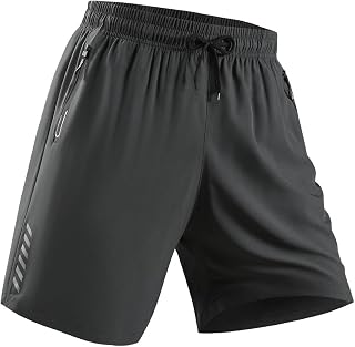 Mens Summer Sports Shorts Elastic Waist Functional Zipper Pockets Outdoor Gym