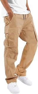 Hungson Mens Casual Hiking Jogging Athletic Cotton Cargo Pants Loose Straight Trousers